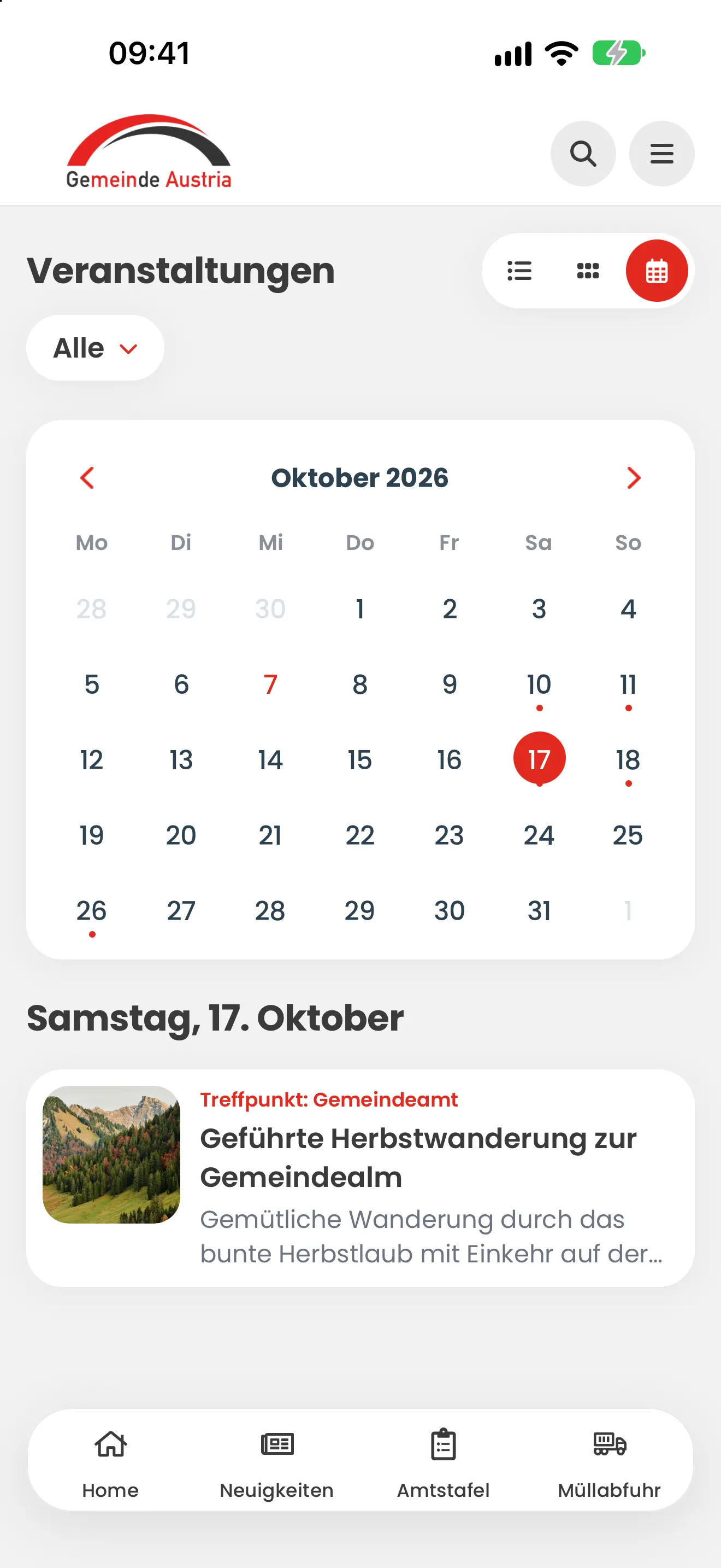 Gemeinde Austria App: Veranstaltungskalender