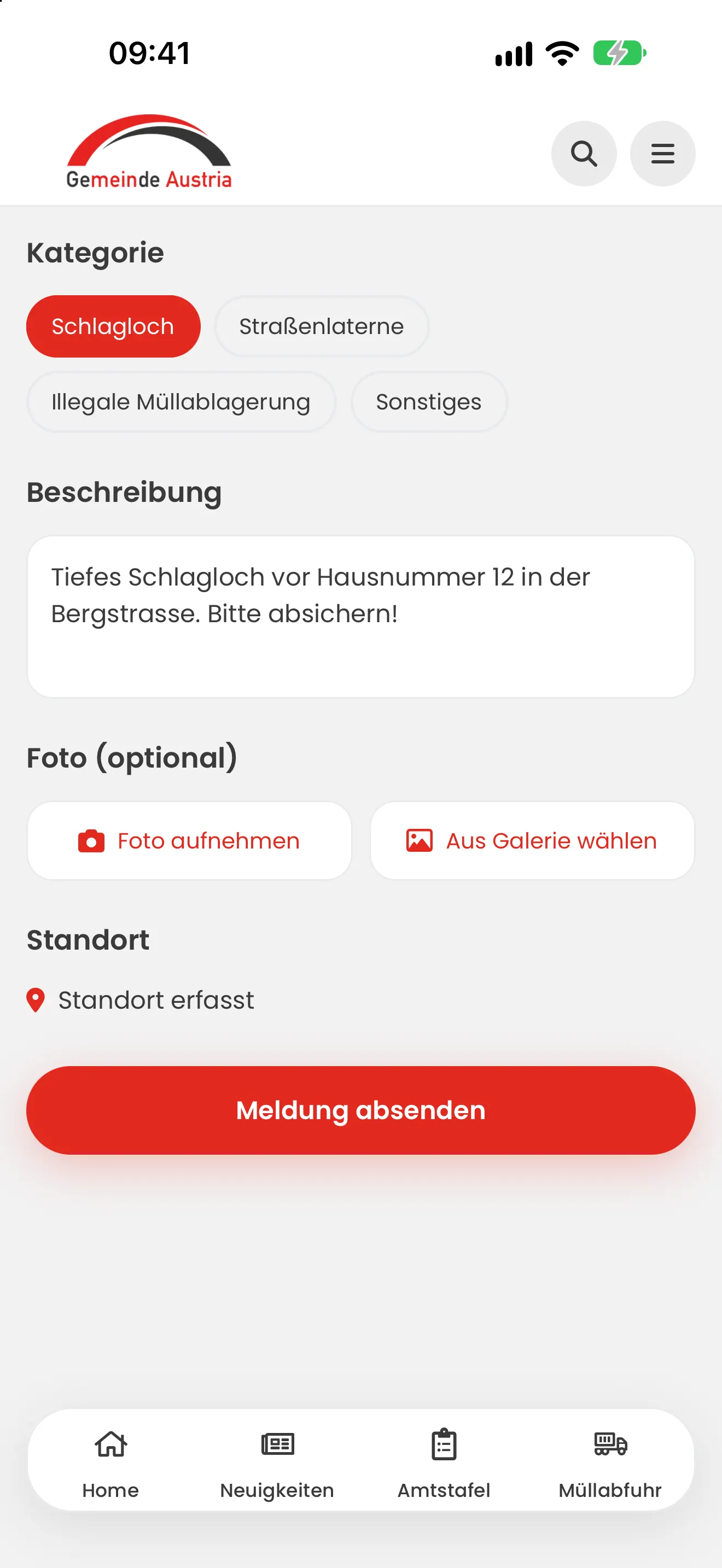 Gemeinde Austria App: Mängelmelder