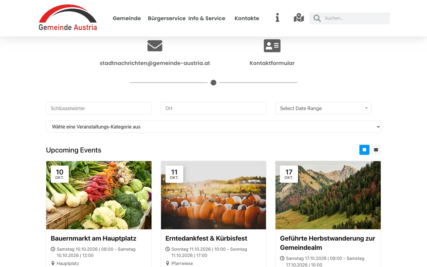 Demo-Webseite: Veranstaltungskalender